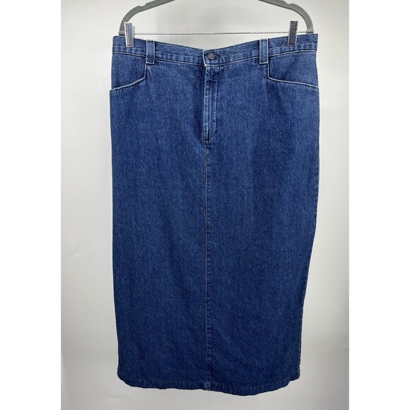 Vintage Lee Denim Jean Midi Skirt Size 18 Pockets Cotton Y2k 90s Modest Blue - Picture 1 of 12